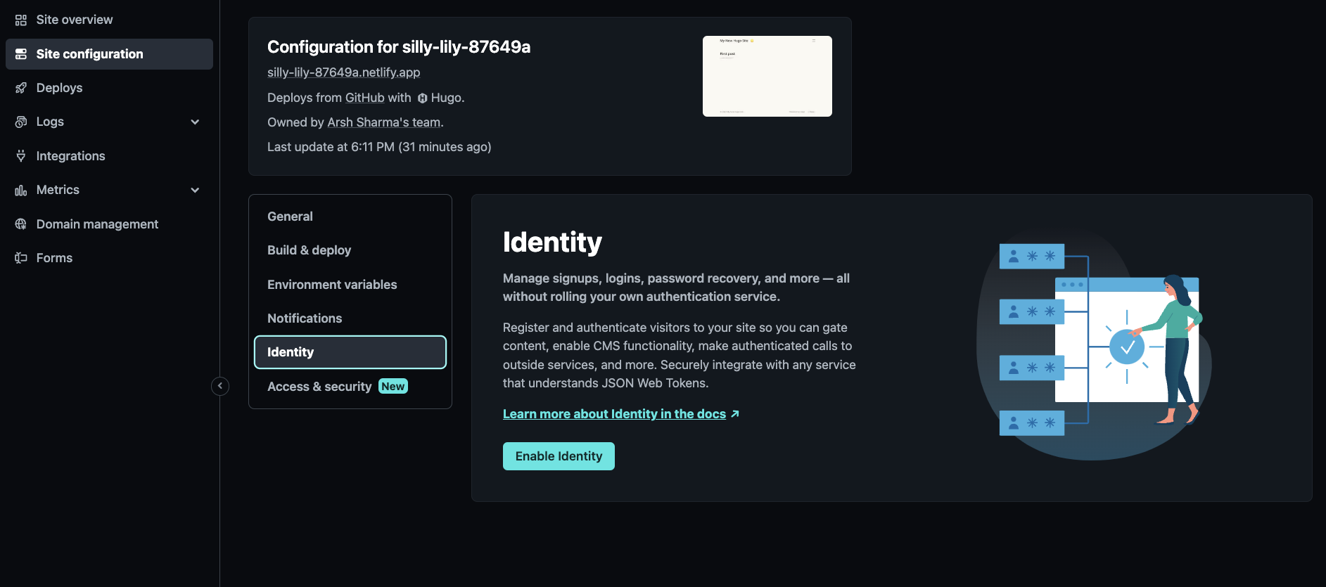 netlify enable identity screen